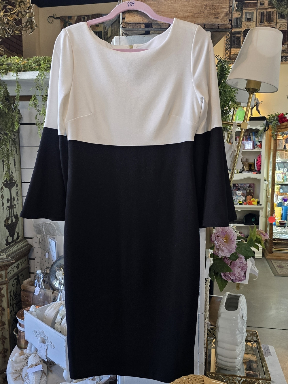 Calvin Klein Black and White Long-Sleeve Sheath Dress